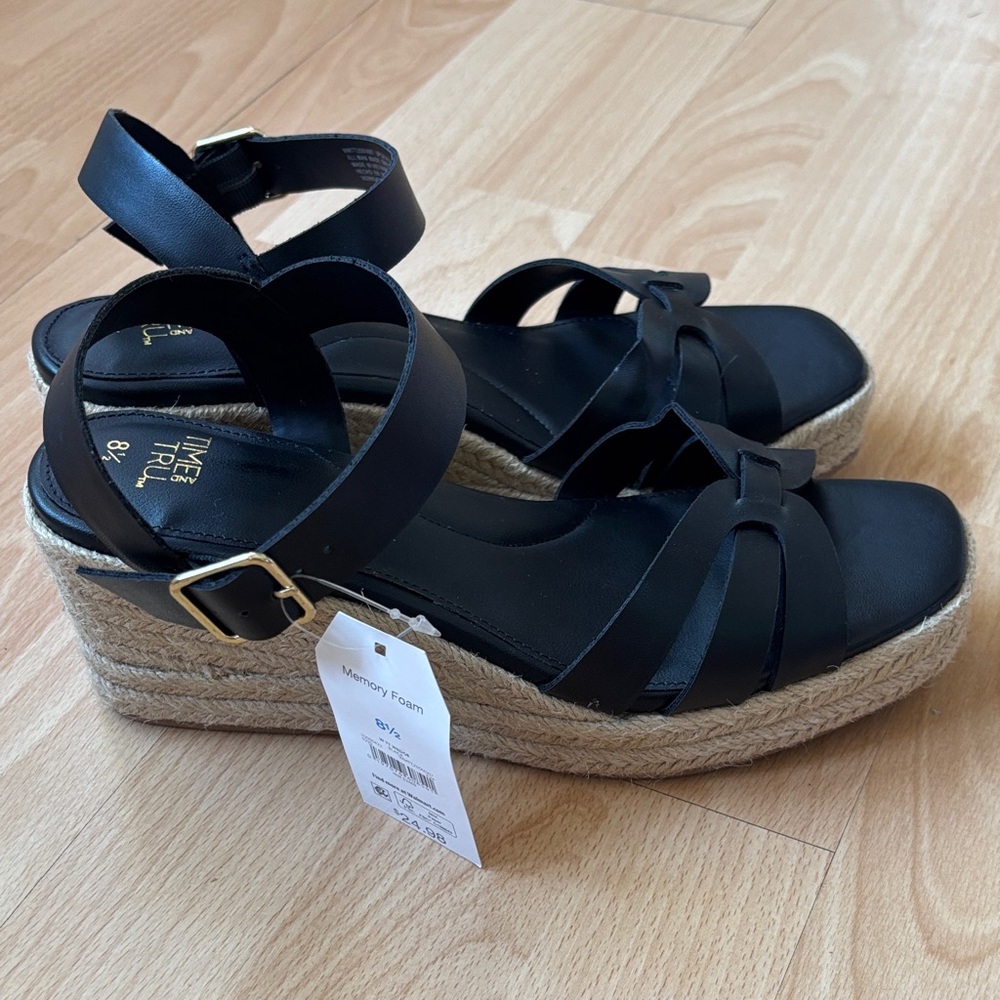 Time and Tru Black Espadrille Wedges